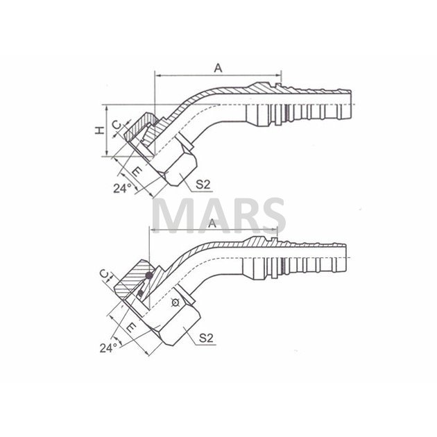 Hydr.konc. DKOS 4SH Interlock DN32 / M52x2 45°